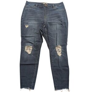 Refuge + Plus 18 ripped knee skinny‎ stretch jeans frayed hems